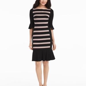 WHBM BLACK STRIPED BELL SLEEVE SHEATH DRESS